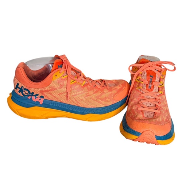 Hoka Tecton X Trail Running Shoes Women Coral Blue Yellow Vibram Size 8.5 - Picture 1 of 12